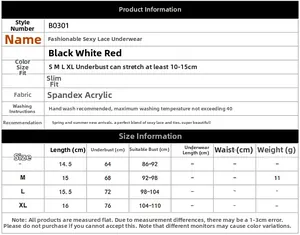 Guide des tailles pour bralette en dentelle avec mesures S-XL en cm pour le buste
