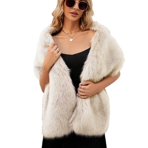 Elegant off-white faux fur shawl for women, wide wrap design for bridal and evening wear