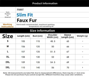 Tableau des tailles détaillé pour manteau homme en fausse fourrure du S au 3XL