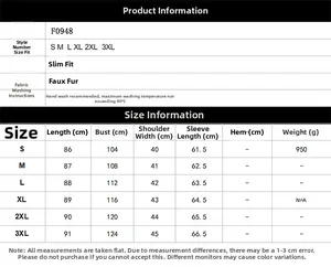 Detailed size chart for women's leopard faux fur coat including length and chest measurements