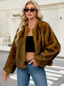 Faux-Fur-Strickjacke in Braun- und Schwarztönen mit plüschigem Textur-Finish