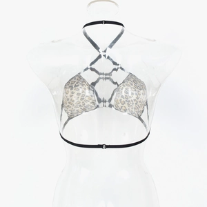Détail du haut bustier à imprimé léopard avec bretelles croisées sexy pour femmes