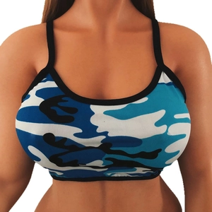 Soutien-gorge de sport femme à motif camouflage bleu avec fines bretelles noires