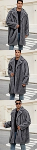Detailed close-up showing the soft long-hair texture of this dark grey faux fox fur coat
