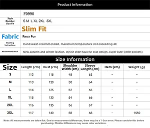 Detailed size chart for long faux fur leopard coat showing measurements from S to 3XL