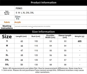 Size chart for faux fur jacket showing measurements for sizes S to 3XL in centimeters