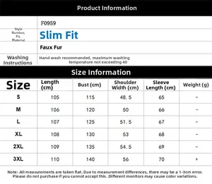 Size chart for leopard faux fur coat showing length, bust, and shoulder measurements