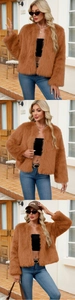 Detail einer braunen Kunstpelzjacke mit Colorado-Baseballkappe und Denim-Look