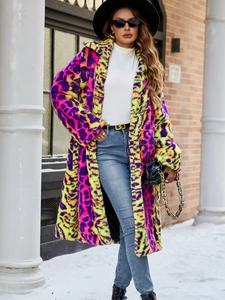 Chic multi-color leopard faux fur coat for women in vibrant winter street style