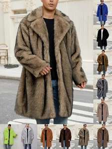 Men Long Faux Fur Coat Winter Warm Overcoat Faux Fox Fur Large Lapel Loose Fit Thick Plush Fashion Streetwear Outerwear Jacket