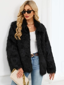 Detail shot of black faux fur jacket texture with luxury fluffy finish and glossy shine