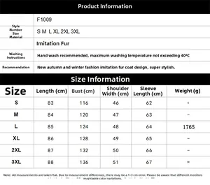 Detailed size chart for Men's Faux Fur Coat including length, bust and shoulder measurements