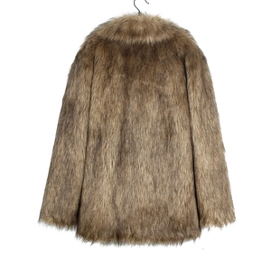 Close-up of brown faux fur texture on a warm winter jacket with soft plush finish