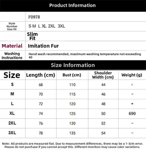Detailed size chart for men faux leather vest showing measurements from S to 3XL