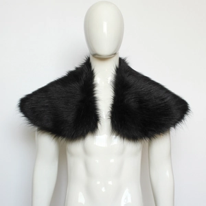 Detail of Viking style black faux fox fur shawl collar for men's medieval warrior costumes