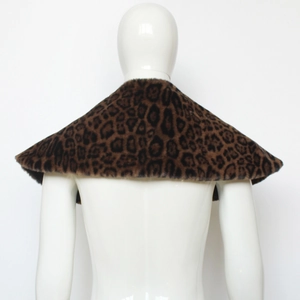 Detail view of leopard print faux fur viking shawl for medieval cosplay and costumes