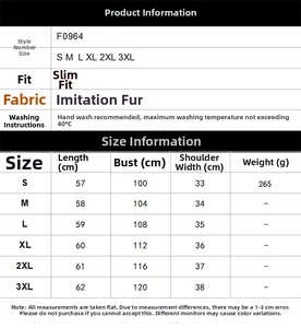 Guide des tailles pour gilet en fausse fourrure col V avec mesures du S au 3XL