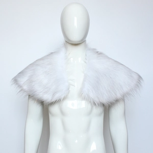 Detail view of the plush white faux fur collar for medieval viking warrior costumes