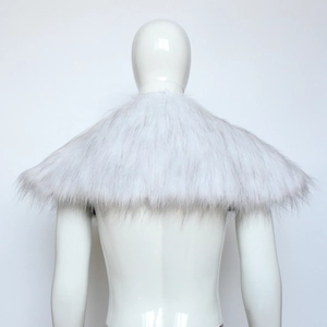 Detail view of white Viking faux fur cloak with soft texture for medieval costumes