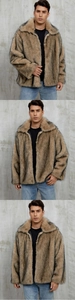 Detailed macro texture of luxurious faux fur plush material on a men's lapel winter coat
