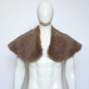 Detailed view of brown viking faux fur collar on white mannequin for medieval costume outfits