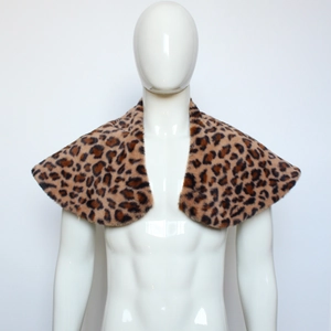 Close-up of faux fur leopard print shawl collar for Viking costume cosplay accessory