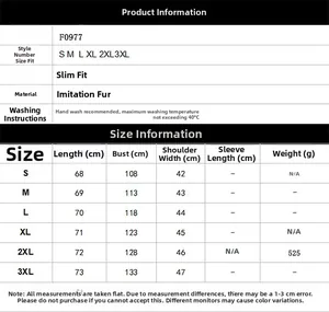 Tableau des tailles pour gilet en fausse fourrure pour homme avec mesures de S à 3XL