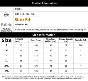Tableau des tailles détaillé pour manteau en fausse fourrure, de la taille S à 3XL