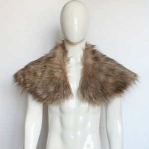Close-up of brown faux fur Viking cape with long plush texture on male mannequin