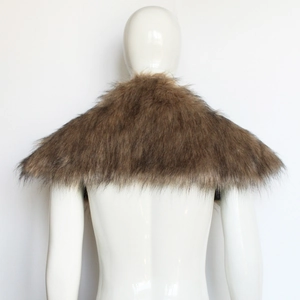 Detailed back view of a brown Viking faux fur cloak shawl for medieval warrior costumes