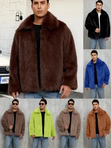 Men Faux Fur Jacket Warm Winter Coat Fashion Lapel Short Plush Outerwear For Men Solid Color Casual Streetwear Coat