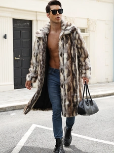 Manteau en fausse fourrure pour homme avec col revers et motif peau d'animal