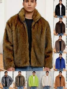 Giacca da Uomo in Pelliccia Sintetica Calda Collo Alto Cappotto Invernale Corto Streetwear Lussuosa Pelliccia Sintetica con Cerniera