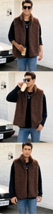 Détails du gilet pour hommes en fausse fourrure marron foncé avec col montant chic