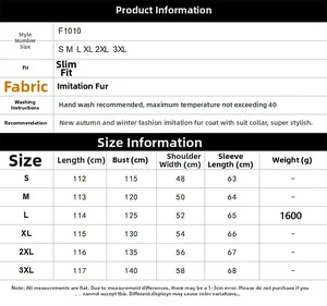 Size chart for men faux leather fur collar coat including S-3XL measurements and care guide