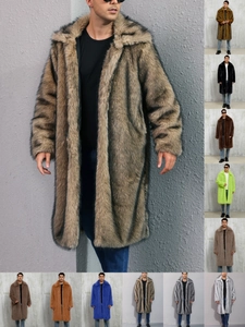 Men's Luxury Faux Fur Long Coat Winter Warm Thick Lapel Streetwear Urban Fashion Overcoat Outerwear