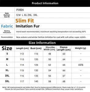 Detailed size chart for men's zebra pattern faux fur coat with S to 3XL measurements