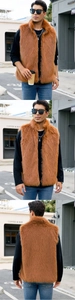 Vues détaillées du gilet pour homme en fausse fourrure marron avec texture à poils longs