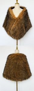 Detail of brown and black faux fur shawl with a gradient effect and fluffy texture