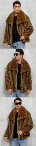 Dettagli della giacca da uomo in ecopelliccia a righe con texture soffice e bavero