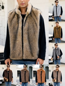 Gilet en Fausse Fourrure pour Homme Col Montant Sans Manches Streetwear Décontracté Automne Hiver Manteau en Fourrure Haut