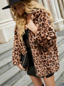 Veste léopard en fausse fourrure avec capuche douce pour femme pour l'automne hiver