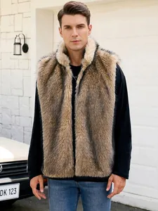 Gilet en fausse fourrure pour homme avec dégradé marron et col montant élégant