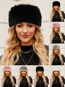 Women Winter Warm Faux Fur Headband Ear Warmer Plush Hair Band Headwrap Faux Fur Hat Cossack Style Fashion Accessories