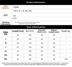 Size chart detail for women faux fur jacket listing measurements and fabric specifications
