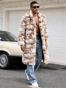 Manteau long en fausse fourrure pour homme avec motif camouflage et col à revers chic
