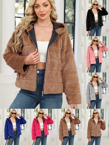 Women's Faux Rabbit Fur Hooded Jacket Autumn Winter Warm Thickened Solid Color Zipper Plush Faux Fur Coat For Ladies Outwear