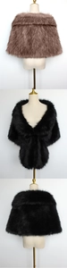 Detailed view of coffee and black faux fox fur shawl wrap for winter evening dresses