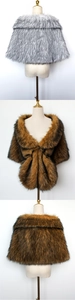 Detail of soft faux fox fur shawl in gradient grey and dark brown for bridal wear