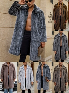 Men's Luxury Long Faux Fur Coat Winter Warm Thick Notched Lapel Single Breasted Streetwear Overcoat Outwear For Men